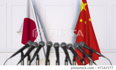 Flags of Japan and China at international meeting or conference. 3D rendering Flags of Japan and China at international meeting or conference. 3D rendering 47182577
