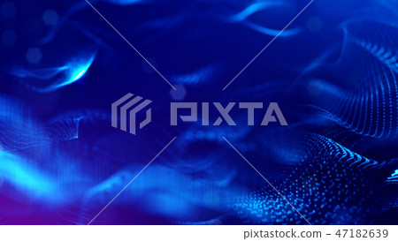 Particles form line and surface grid. 3d rendering. Science fiction background of glowing particles Particles form line and surface grid. 3d rendering. Science fiction background of glowing particles 47182639