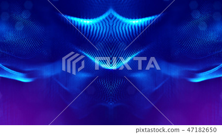 Particles form line and surface grid. 3d rendering. Science fiction background of glowing particles Particles form line and surface grid. 3d rendering. Science fiction background of glowing particles 47182650