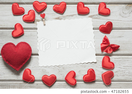 Valentine's card. Red hearts, gift boxes on white. 47182655