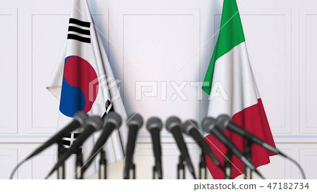 Flags of South Korea and Italy at international meeting or conference. 3D rendering 47182734