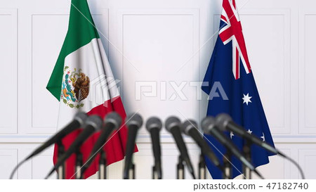 Flags of Mexico and Australia at international meeting or conference. 3D rendering Flags of Mexico and Australia at international meeting or conference. 3D rendering 47182740