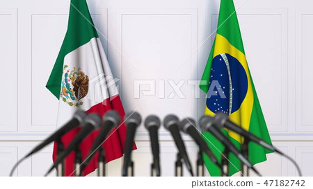 Flags of Mexico and Brazil at international meeting or conference. 3D rendering Flags of Mexico and Brazil at international meeting or conference. 3D rendering 47182742
