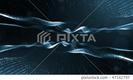 Particles form line and surface grid. 3d rendering. Science fiction background of glowing particles Particles form line and surface grid. 3d rendering. Science fiction background of glowing particles 47182797