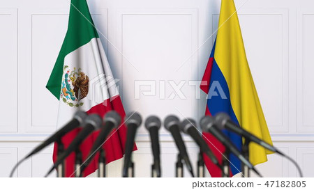 Flags of Mexico and Colombia at international meeting or conference. 3D rendering 47182805
