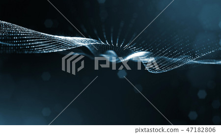 Particles form line and surface grid. 3d rendering. Science fiction background of glowing particles Particles form line and surface grid. 3d rendering. Science fiction background of glowing particles 47182806