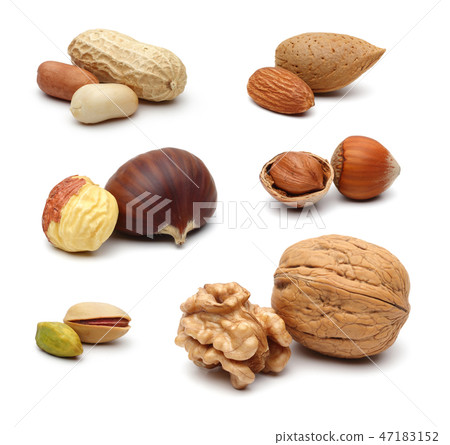 Assortment nuts on white background 47183152