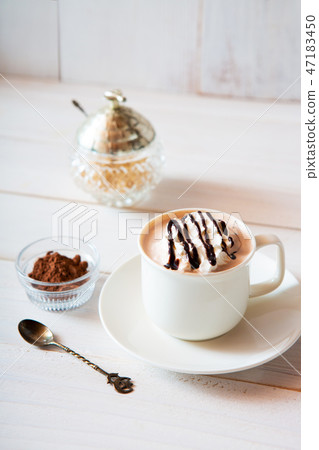 Hot cocoa with whipped cream Hot cocoa with whipped cream 47183450