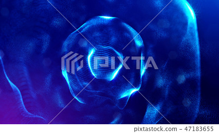 Particles form line and surface grid. 3d rendering. Science fiction background of glowing particles Particles form line and surface grid. 3d rendering. Science fiction background of glowing particles 47183655
