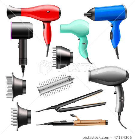 Hair dryer vector fashion hairdryer of hairdresser to blow-dry and electric hair-dryer blower 47184306