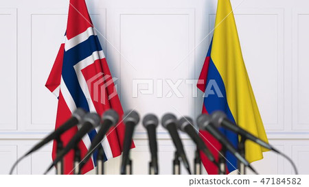 Flags of Norway and Colombia at international meeting or conference. 3D rendering 47184582