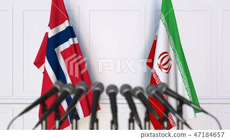 Flags of Norway and Iran at international meeting or conference. 3D rendering 47184657