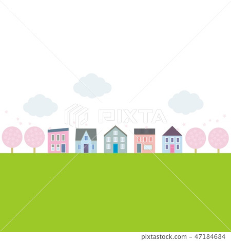 Spring landscape cherry tree - Stock Illustration [47184684] - PIXTA