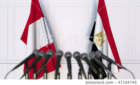 Flags of Peru and Egypt at international meeting or conference. 3D rendering 47184748