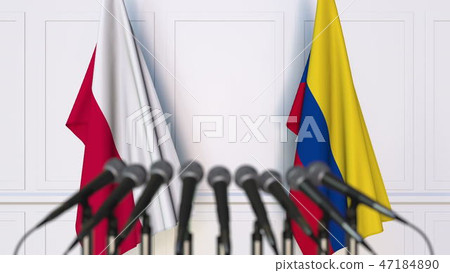 Flags of Poland and Colombia at international meeting or conference. 3D rendering 47184890
