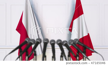 Flags of Poland and Peru at international meeting or conference. 3D rendering 47185046