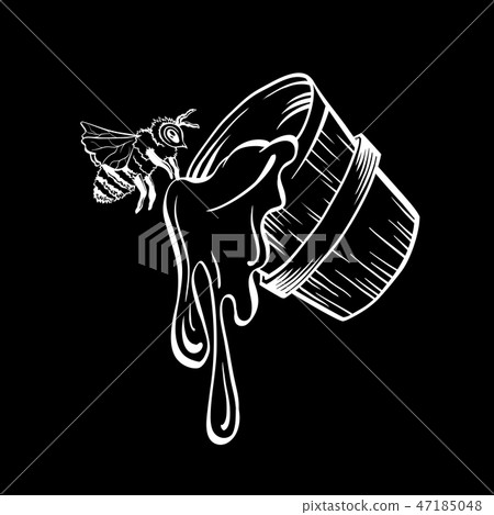 Honey Bucket and Bee, Outline Logo Design 47185048