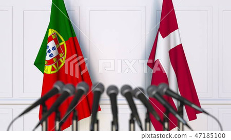 Flags of Portugal and Denmark at international meeting or conference. 3D rendering 47185100