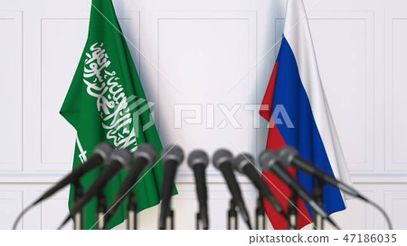 Flags of Saudi Arabia and Russia at international meeting or conference. 3D rendering 47186035
