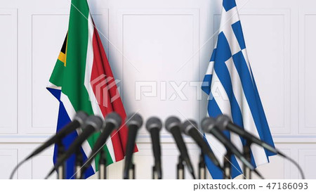 Flags of South Africa and Greece at international meeting or conference. 3D rendering 47186093