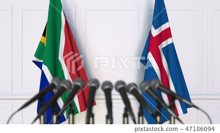 Flags of South Africa and Iceland at international meeting or conference. 3D rendering 47186094