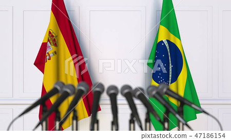 Flags of Spain and Brazil at international meeting or conference. 3D rendering 47186154