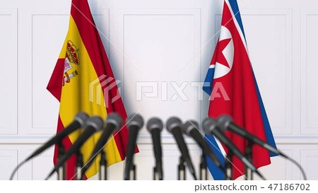 Flags of Spain and North Korea at international meeting or conference. 3D rendering Flags of Spain and North Korea at international meeting or conference. 3D rendering 47186702