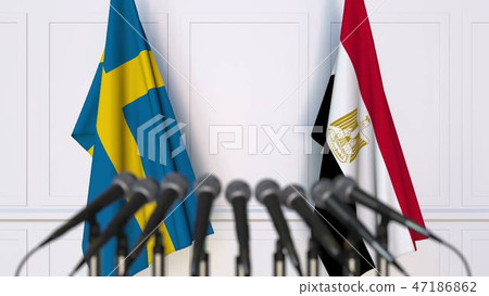 Flags of Sweden and Egypt at international meeting or conference. 3D rendering Flags of Sweden and Egypt at international meeting or conference. 3D rendering 47186862