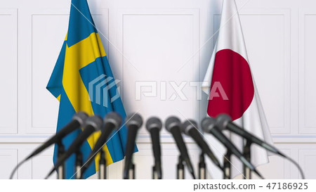 Flags of Sweden and Japan at international meeting or conference. 3D rendering Flags of Sweden and Japan at international meeting or conference. 3D rendering 47186925