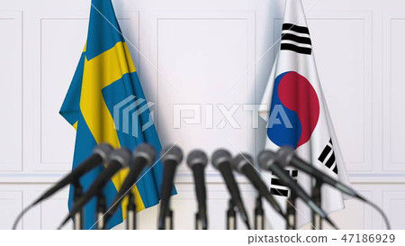 Flags of Sweden and Korea at international meeting or conference. 3D rendering Flags of Sweden and Korea at international meeting or conference. 3D rendering 47186929