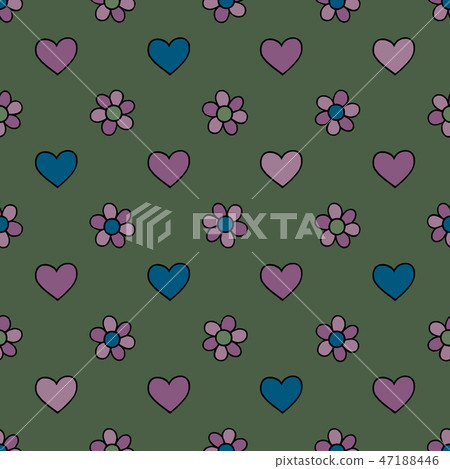 Hearts flowers hand drawn vector seamless pattern - Stock Illustration ...