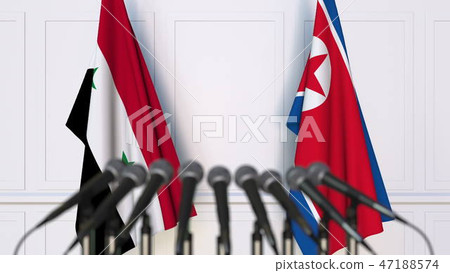 Flags of Syria and North Korea at international meeting or conference. 3D rendering 47188574