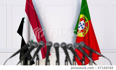 Flags of Syria and Portugal at international meeting or conference. 3D rendering 47188588