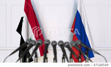 Flags of Syria and Russia at international meeting or conference. 3D rendering 47188589