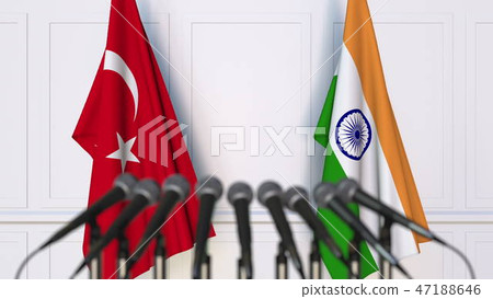 Flags of Turkey and India at international meeting or conference. 3D rendering 47188646