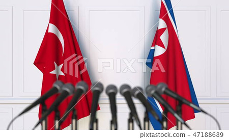Flags of Turkey and North Korea at international meeting or conference. 3D rendering Flags of Turkey and North Korea at international meeting or conference. 3D rendering 47188689