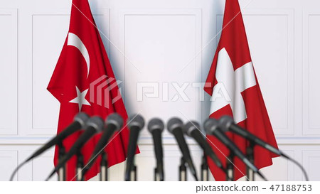 Flags of Turkey and Switzerland at international meeting or conference. 3D rendering 47188753
