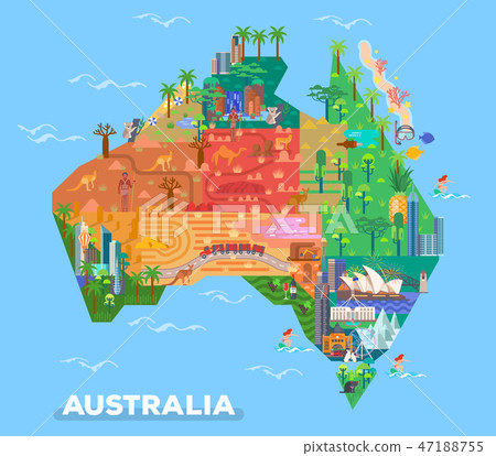 Map of Australia with landmarks of architecture 47188755
