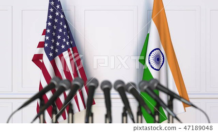 Flags of the USA and India at international meeting or conference. 3D rendering Flags of the USA and India at international meeting or conference. 3D rendering 47189048