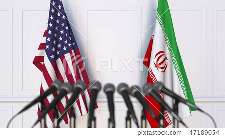 Flags of the USA and Iran at international meeting or conference. 3D rendering Flags of the USA and Iran at international meeting or conference. 3D rendering 47189054