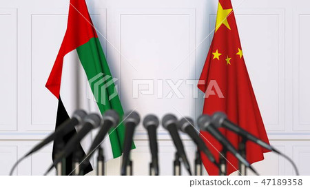 Flags of the UAE and China at international meeting or conference. 3D rendering 47189358