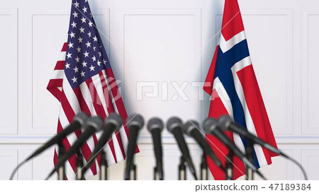 Flags of the USA and Norway at international meeting or conference. 3D rendering 47189384