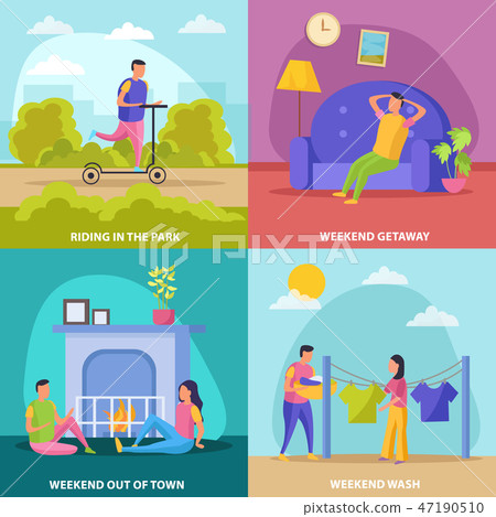 Lazy Weekends People Flat Icon Set 47190510