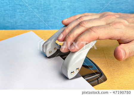Hand pushes punch, mock up with copy space. 47190780