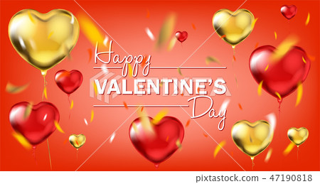 Red and Yellow Gold Foil Heart Shape Balloons and 47190818