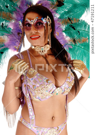 Close up image of carnival dancer woman big boobs 47191211
