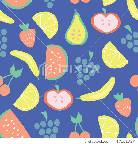 Seamless summer fruit vector pattern blue - Stock Illustration ...