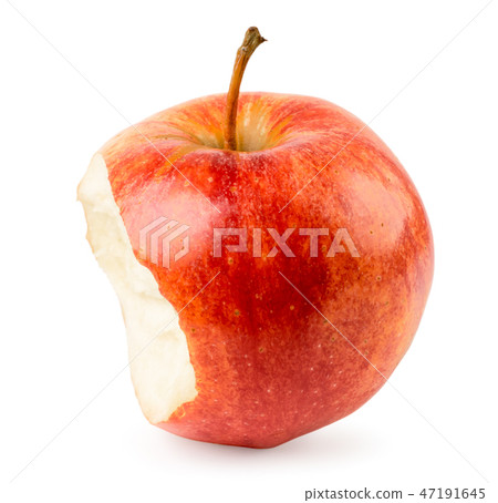 Red ripe Apple with bitten side on a white 47191645