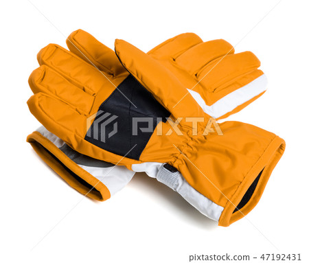 Pair of winter ski gloves on white 47192431