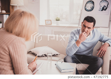 Serious male person thinking about problem decision 47192775